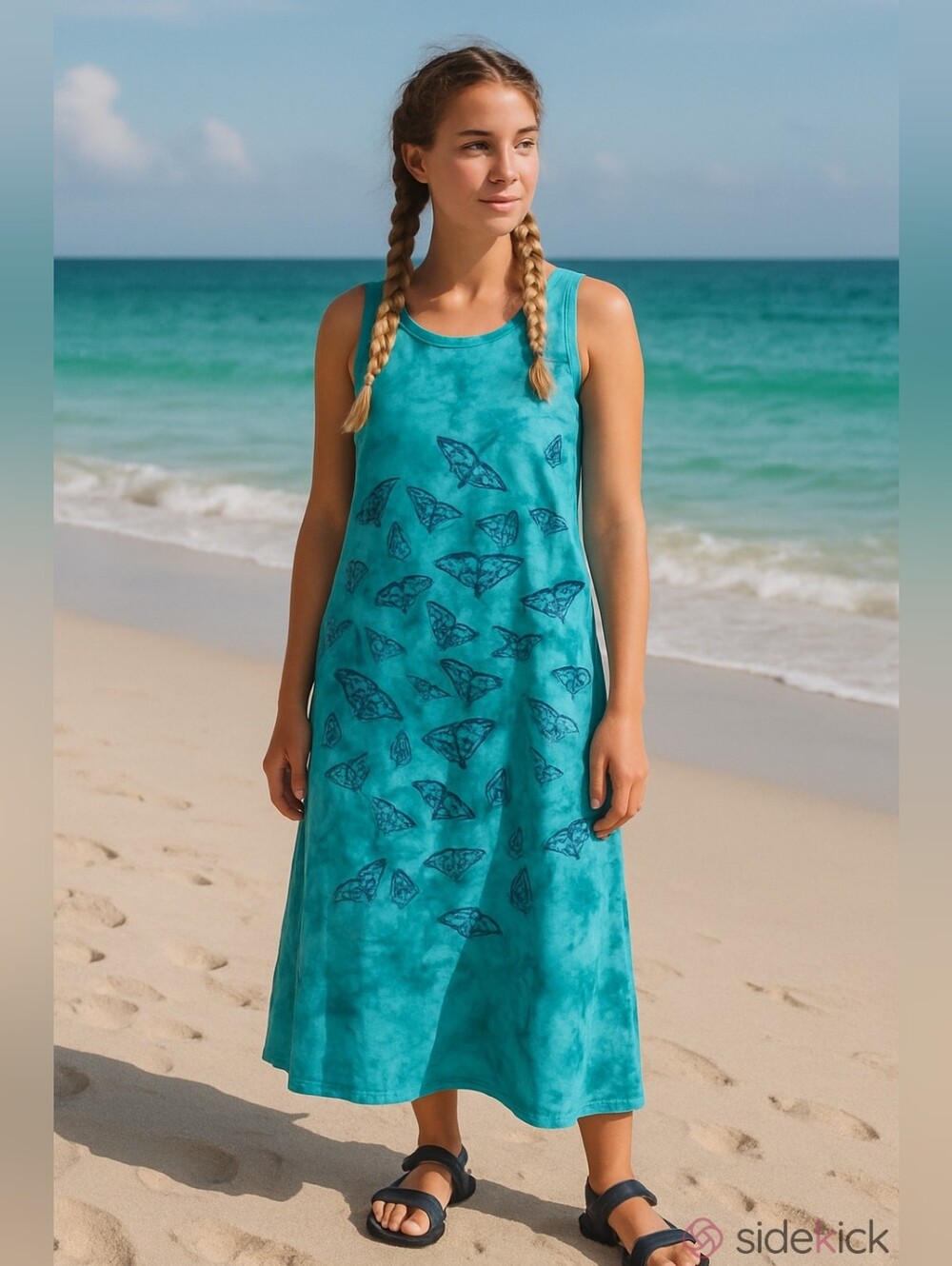 National Wildlife Federation Dress Turquoise Butterfly Tie-Dye Maxi